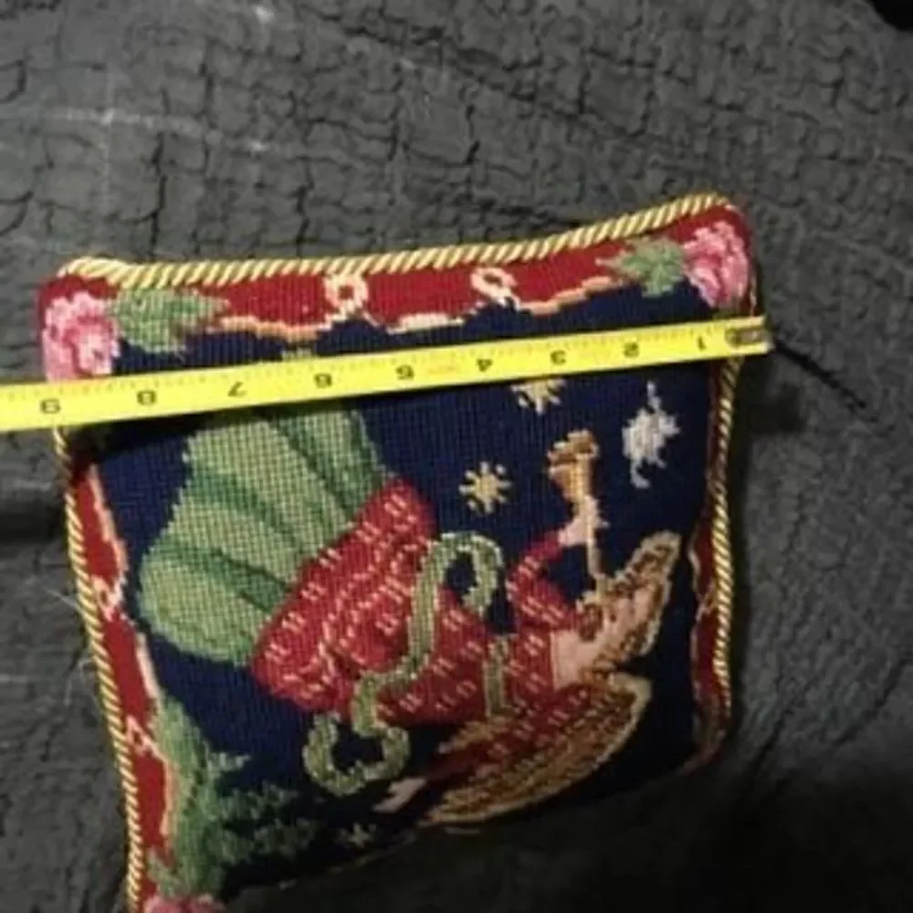 Vintage Needlepoint Angel Christmas Throw Pillow